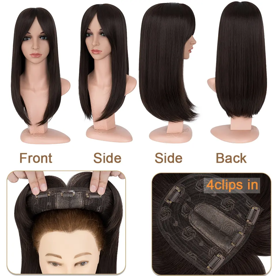 Benehair Hair Toppers for Women 18'' Striaght Topper Hair with Bangs for Thinning Hair Synthetic Hairpieces Bangs Hair Extension