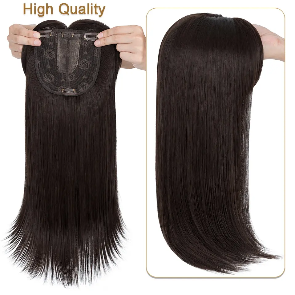 Benehair Hair Toppers for Women 18'' Striaght Topper Hair with Bangs for Thinning Hair Synthetic Hairpieces Bangs Hair Extension
