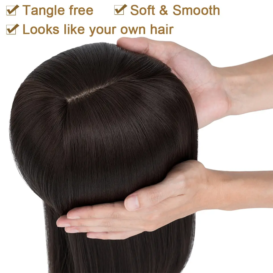 Benehair Hair Toppers for Women 18'' Striaght Topper Hair with Bangs for Thinning Hair Synthetic Hairpieces Bangs Hair Extension