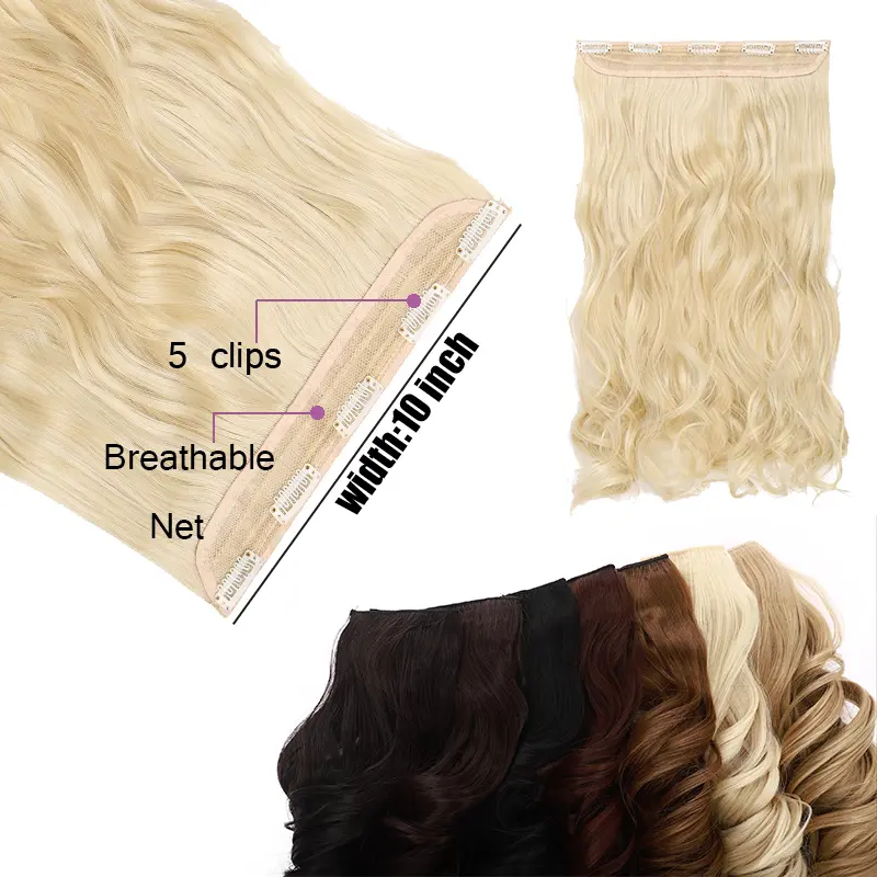 BENEHAIR Synthetic Hairpieces 24" 5 Clips In Hair Extension One Piece Long Curly Hair Extension For Women Pink Red Purple Hair