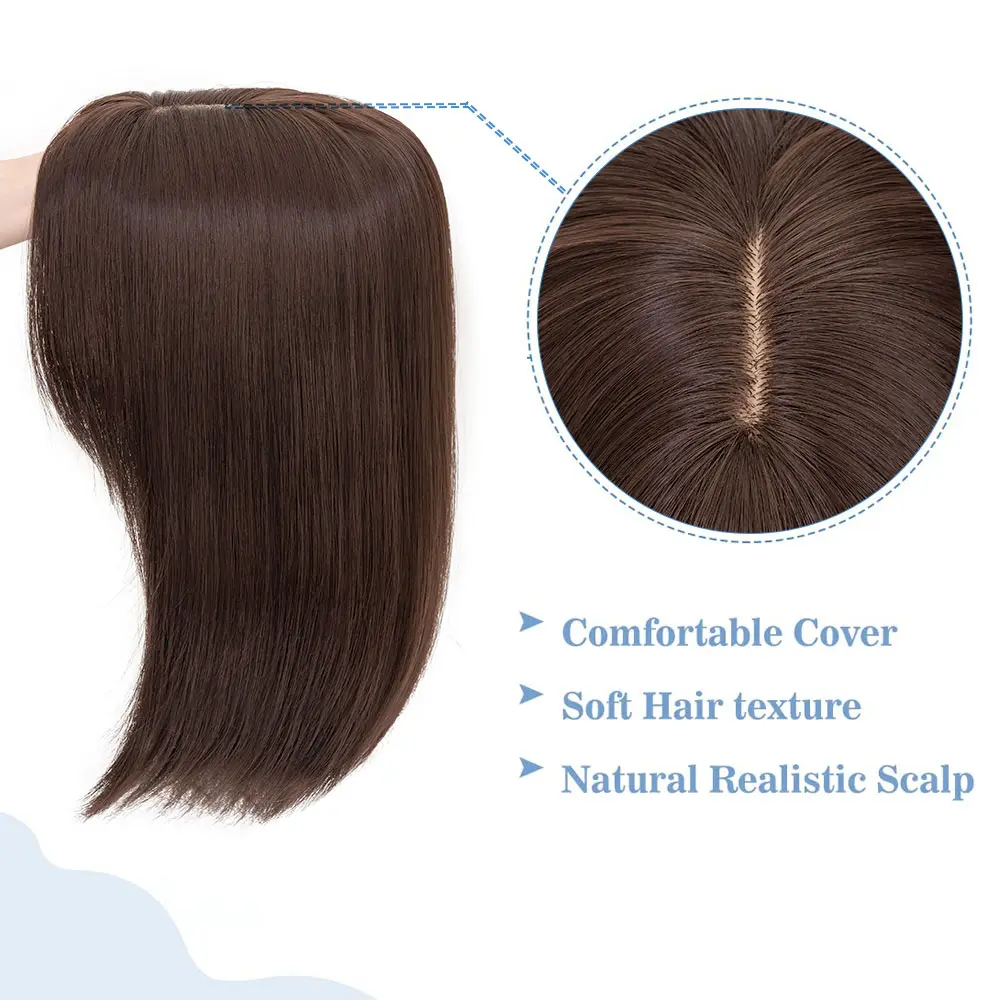 Benehair 14'' Striaght Hair Toppers with Side Bangs for Women Synthetic Hairpieces Adding Hair Volume Topper Clip Hair Extension