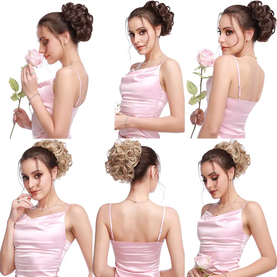 BENEHAIR Synthetic Hair Bun Brown Blonde Curly Chignon Messy Bun Comb Clip In Hair Extension Updos Hairpieces For Women