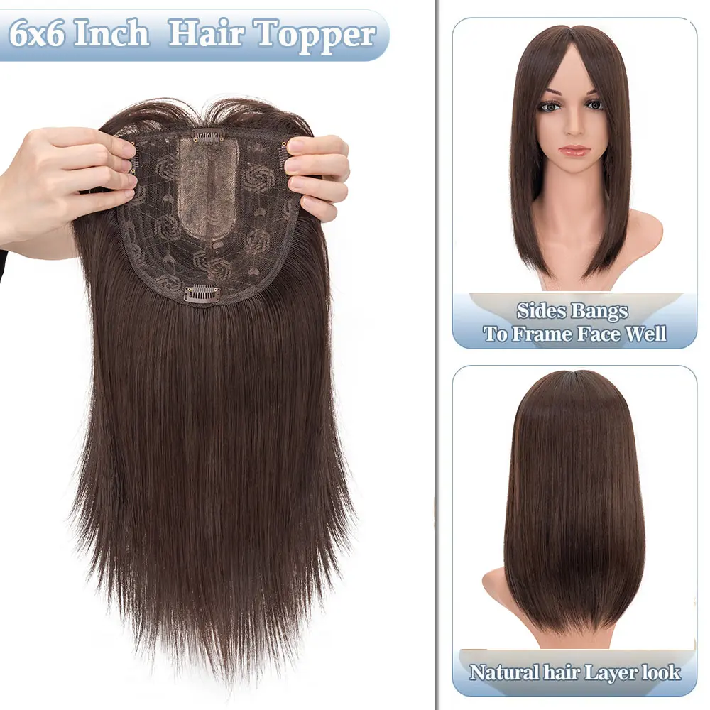 Benehair 14'' Striaght Hair Toppers with Side Bangs for Women Synthetic Hairpieces Adding Hair Volume Topper Clip Hair Extension