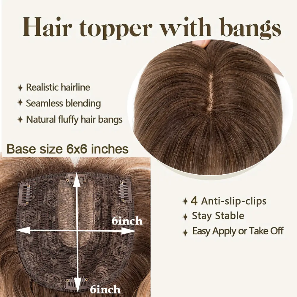 Benehair 18'' Body Wave Hair Toppers with Bangs for Women Synthetic Hairpieces Adding Hair Volume Long Layered Hair Toppers