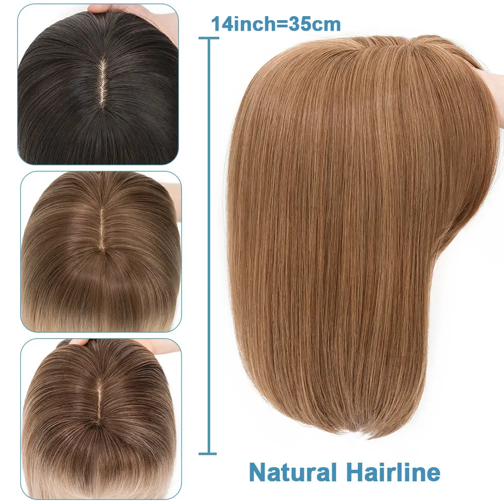 Benehair 14'' Striaght Hair Toppers with Side Bangs for Women Synthetic Hairpieces Adding Hair Volume Topper Clip Hair Extension