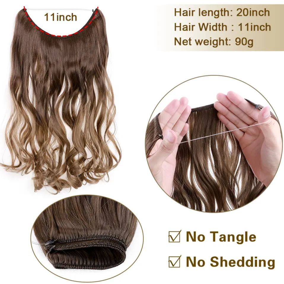 BENIHAIR Synthetic Invisible Wire Hair Extensions Transparent Wire AdjustableLong Wavy Curly Secret Hairpiece 20 Inch for Women