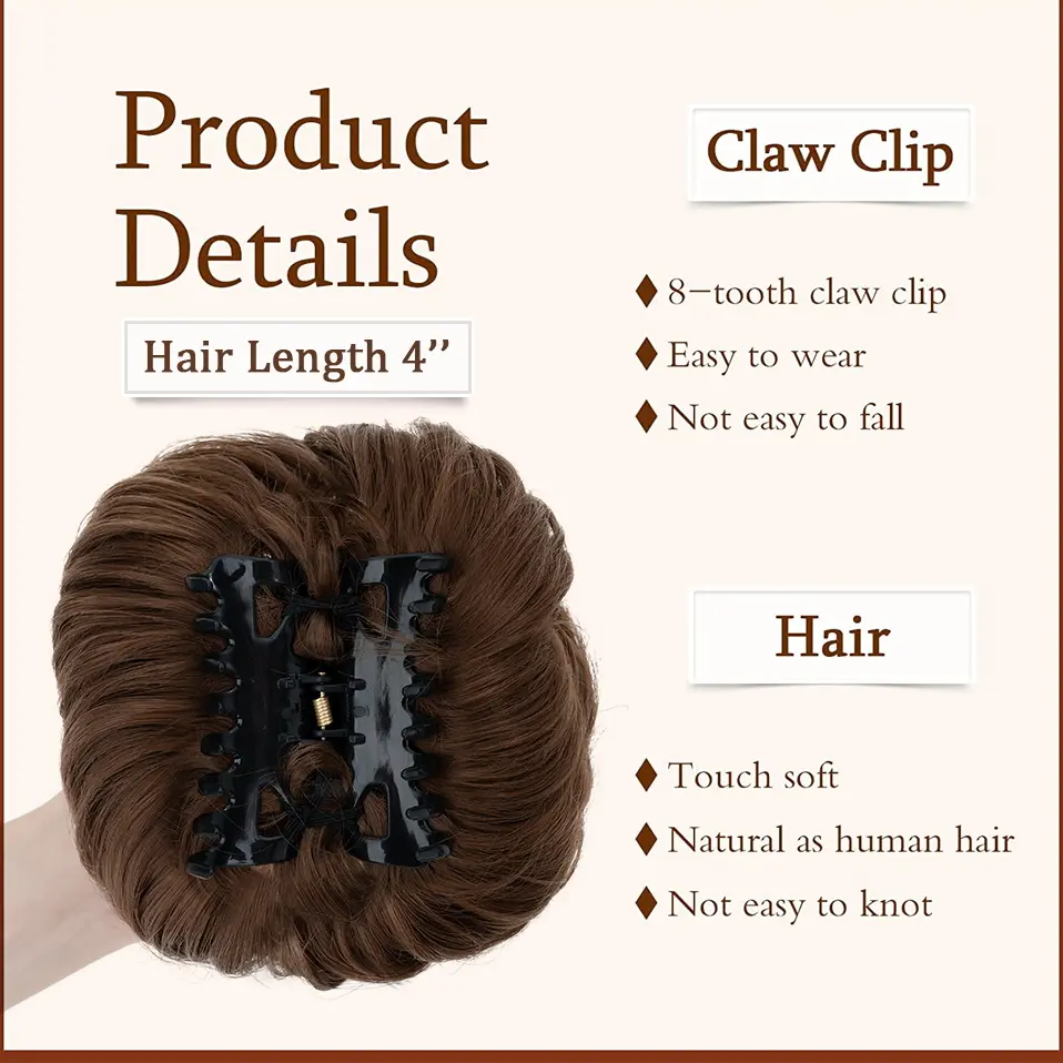 Benehair Messy Hair Bun Synthetic Claw Clip in Chignon for Women Hair Scrunchies Extension Curly Wavy Messy Updo Hairpiece