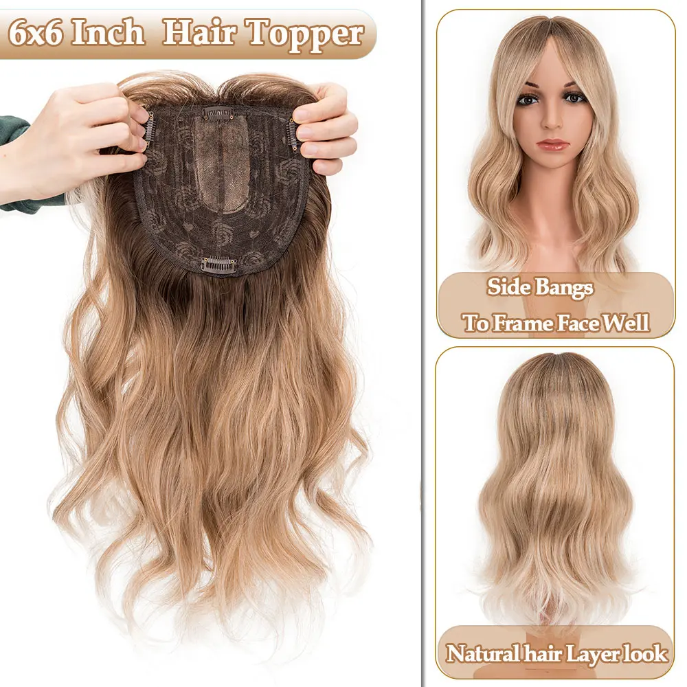 Benehair 18'' Body Wave Hair Toppers with Bangs for Women Synthetic Hairpieces Adding Hair Volume Long Layered Hair Toppers