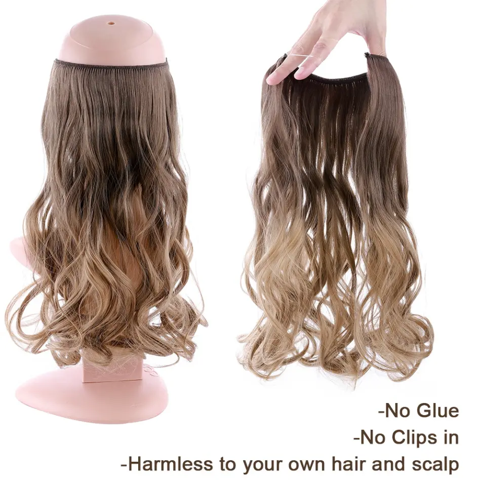 BENIHAIR Synthetic Invisible Wire Hair Extensions Transparent Wire AdjustableLong Wavy Curly Secret Hairpiece 20 Inch for Women