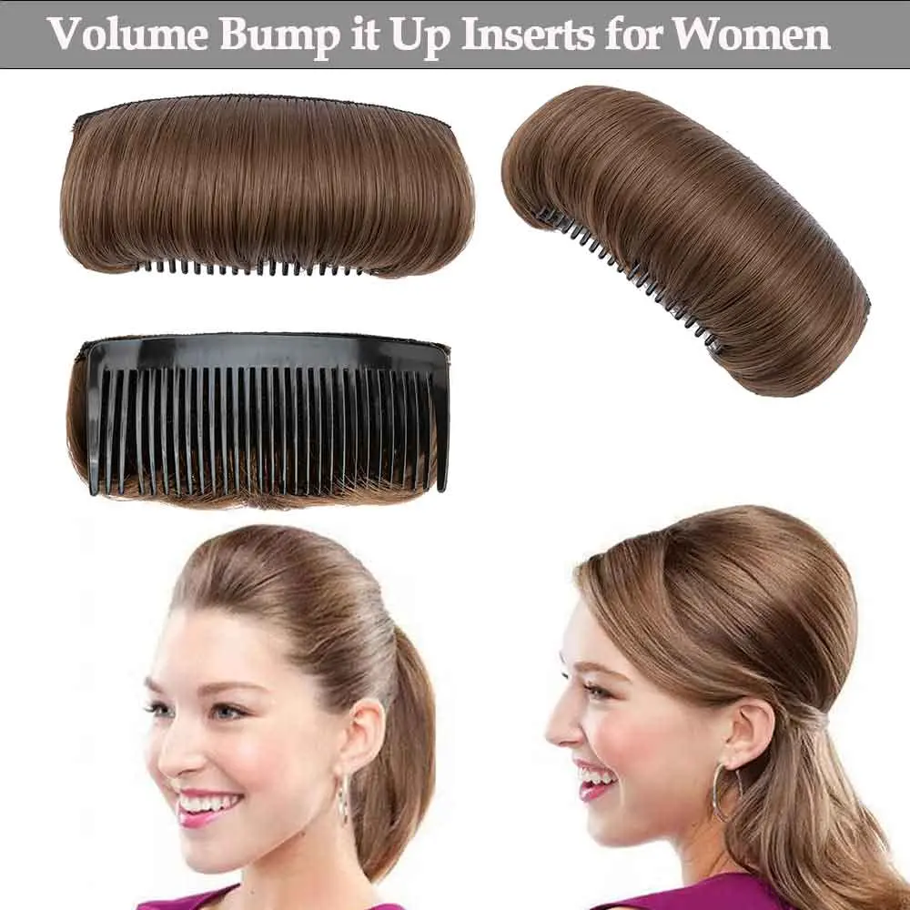 Synthetic Hair Volume Bump Inserts with Invisible False Hair Clips and Fluffy Pads Hair Bun Hairstyle Styling Tool Set for Women