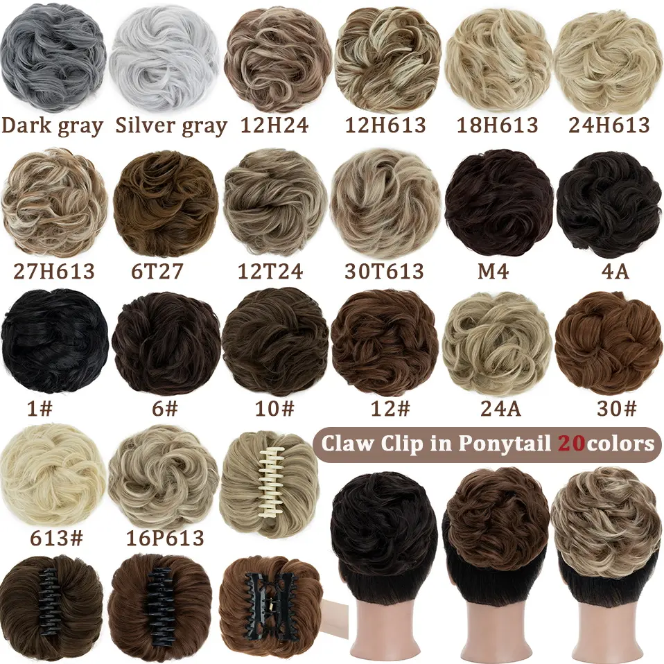 Benehair Messy Hair Bun Synthetic Claw Clip in Chignon for Women Hair Scrunchies Extension Curly Wavy Messy Updo Hairpiece