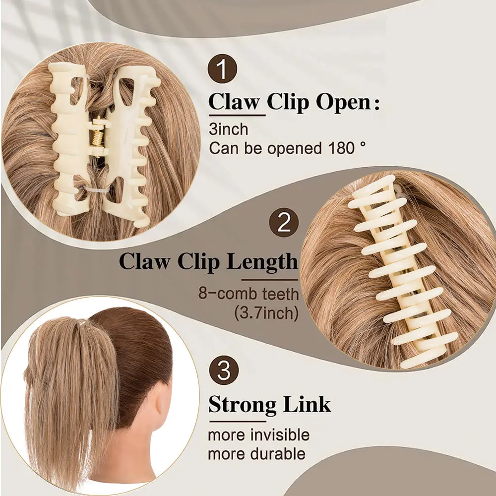 Benehair Synthetic Ponytail Hair Extension Fluffy Chignon Claw Clip in Straight Hair Bun 12 Inch Ponytail Hair Pieces for Women