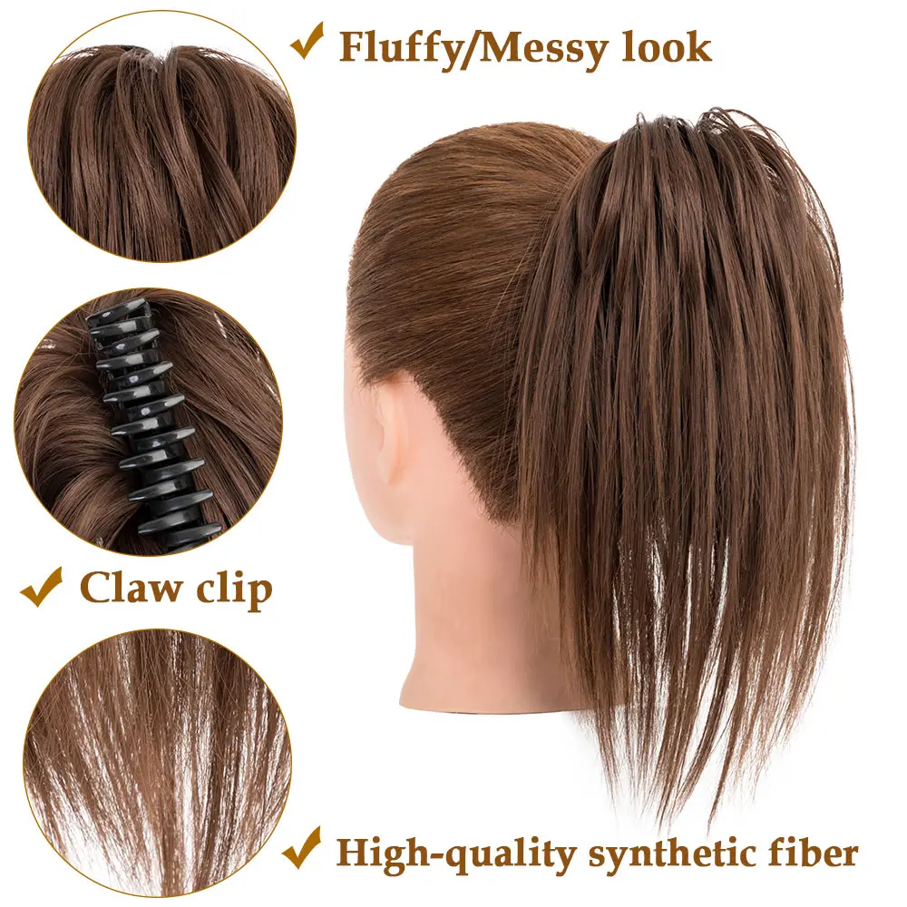 Benehair Synthetic Ponytail Hair Extension Fluffy Chignon Claw Clip in Straight Hair Bun 12 Inch Ponytail Hair Pieces for Women