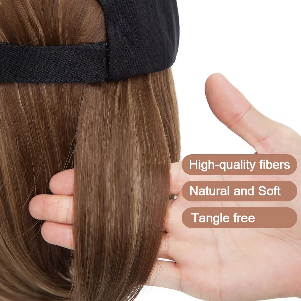 Baseball Cap with Hair Extensions for Women Synthetic 6'' Adjustable Short Straight Hairpiece Replacement Wigs in Hat for Girls