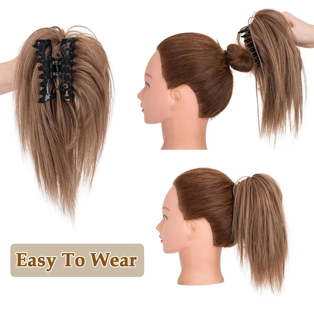 Benehair Synthetic Ponytail Hair Extension Fluffy Chignon Claw Clip in Straight Hair Bun 12 Inch Ponytail Hair Pieces for Women