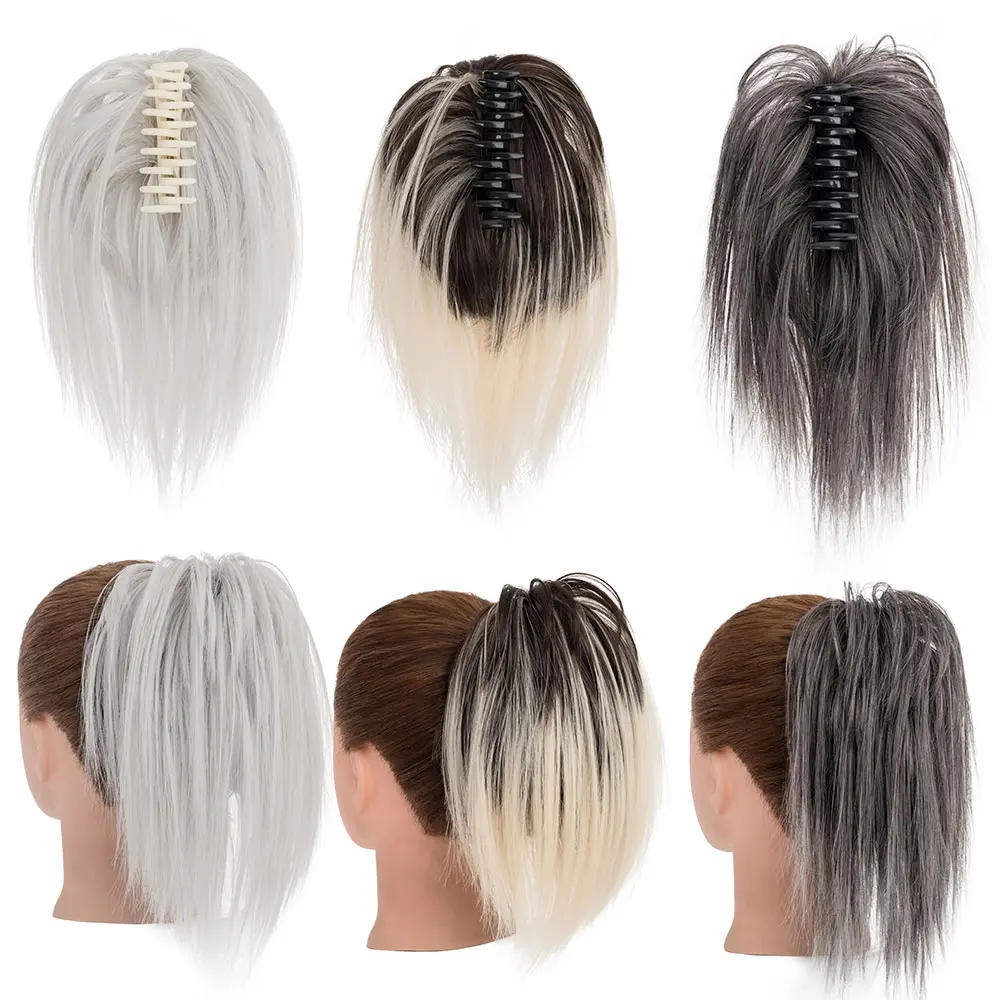 Benehair Synthetic Ponytail Hair Extension Fluffy Chignon Claw Clip in Straight Hair Bun 12 Inch Ponytail Hair Pieces for Women