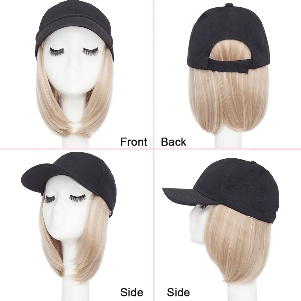 Baseball Cap with Hair Extensions for Women Synthetic 6'' Adjustable Short Straight Hairpiece Replacement Wigs in Hat for Girls