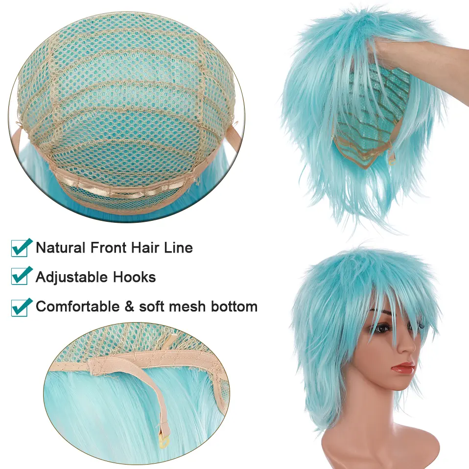 BENIHAIR Anime st Patrick Wig Green for Cosplay Party Synthetic Layered Short Hair Wigs with Bangs Pastel Wigs for Women Men