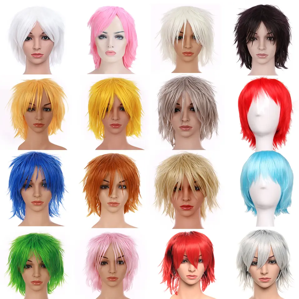 BENIHAIR Anime st Patrick Wig Green for Cosplay Party Synthetic Layered Short Hair Wigs with Bangs Pastel Wigs for Women Men