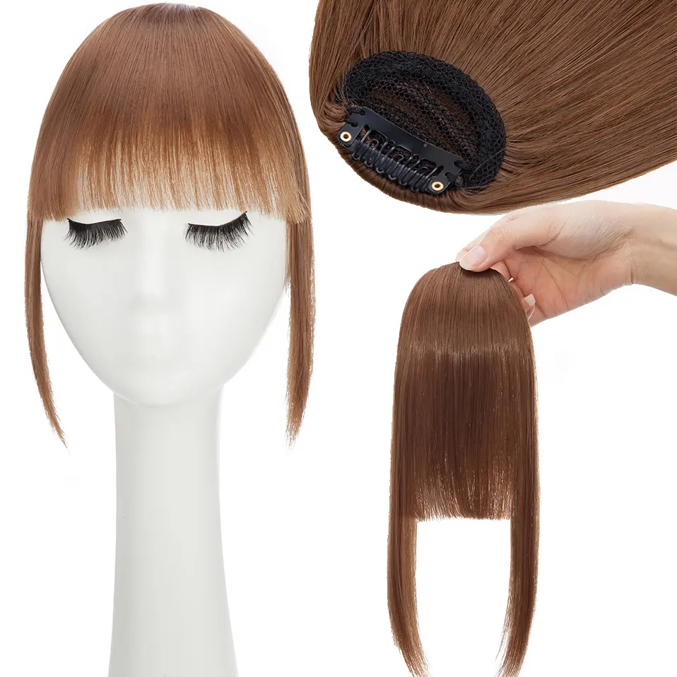 Benehair Synthetic Hair Bangs Clip in Air Bangs French Bangs Fringe with Temples Hairpieces Hair Extensions for Women Daily Wear