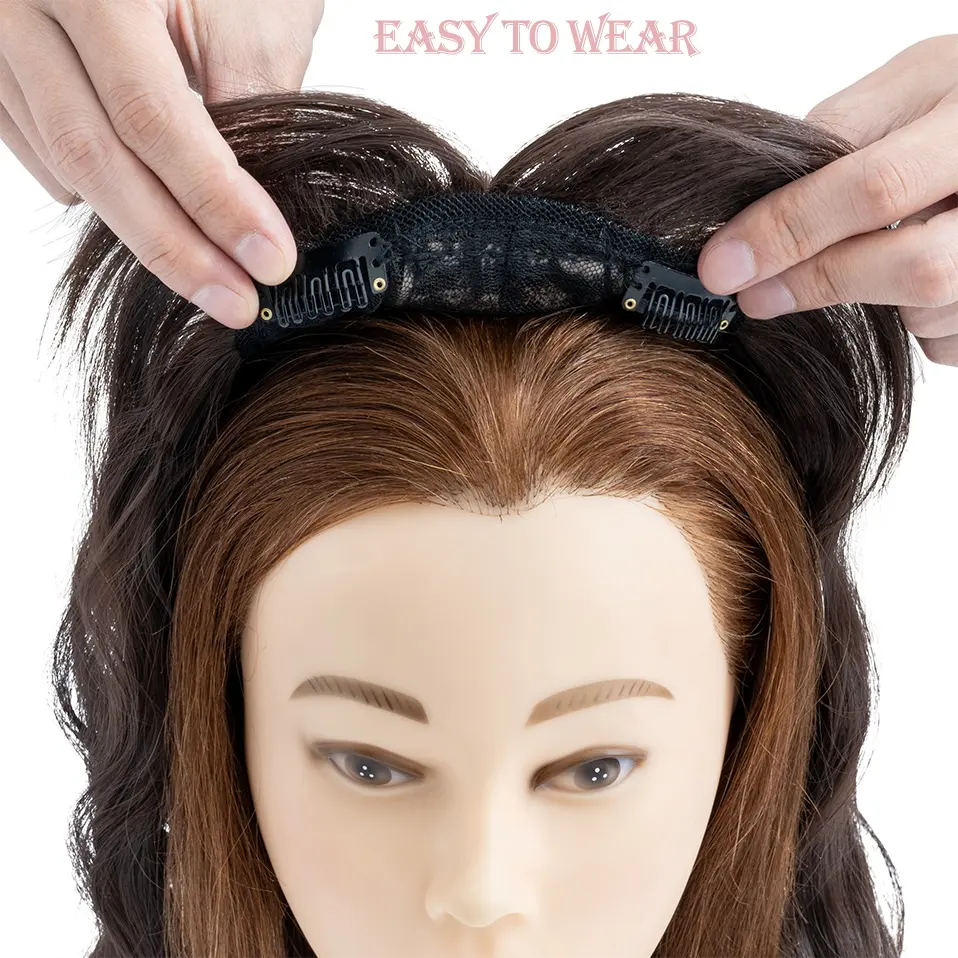 Benehair Topper Hair Piece Invisible Seamless Straight Wig Bangs Clip Overhead Natural Invisible Replacement Cover White Hair