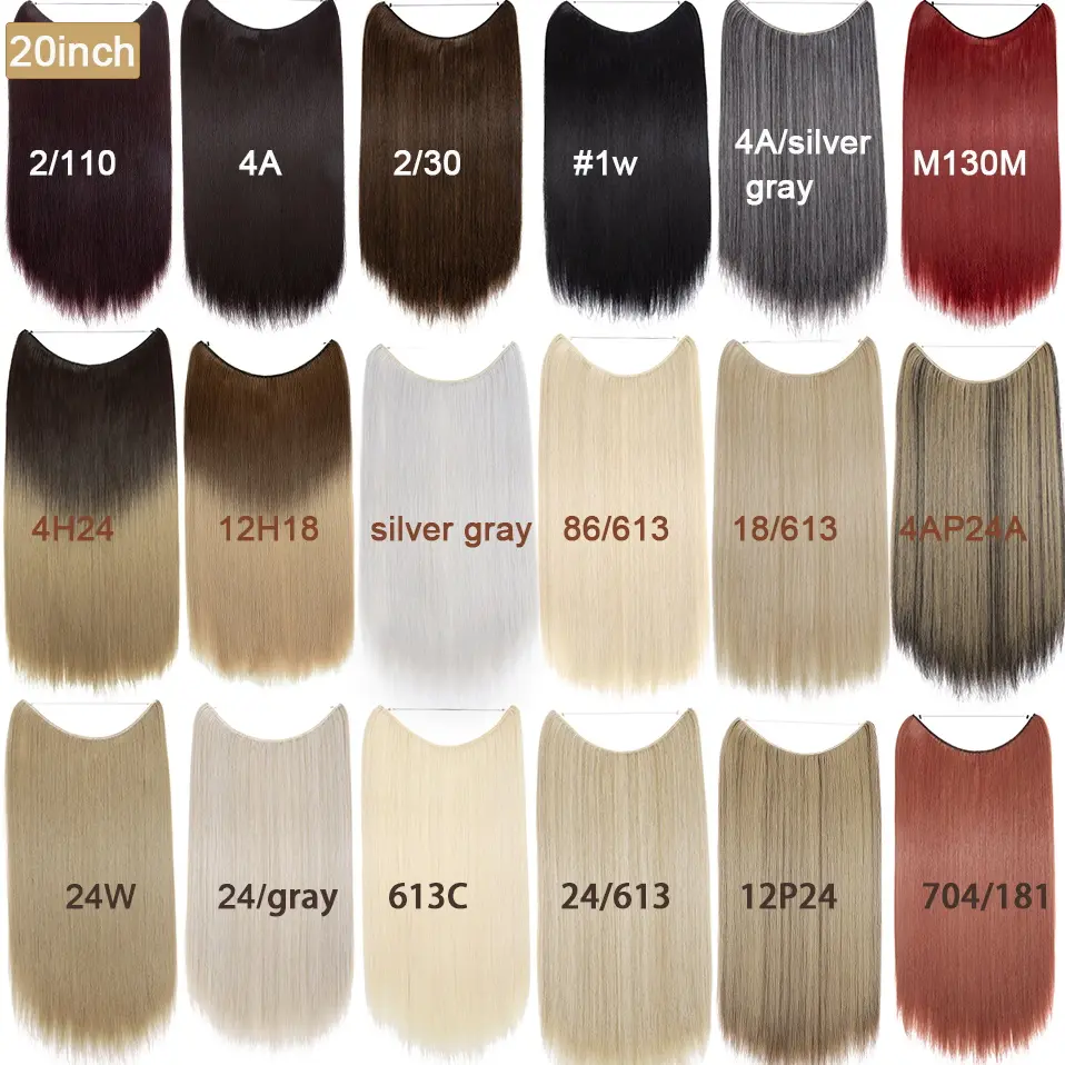 Synthetic No Clips In Natural Hair Extension Ombre Black Blonde One Piece Long Straight Invisible Wire False Fake Hair Piece