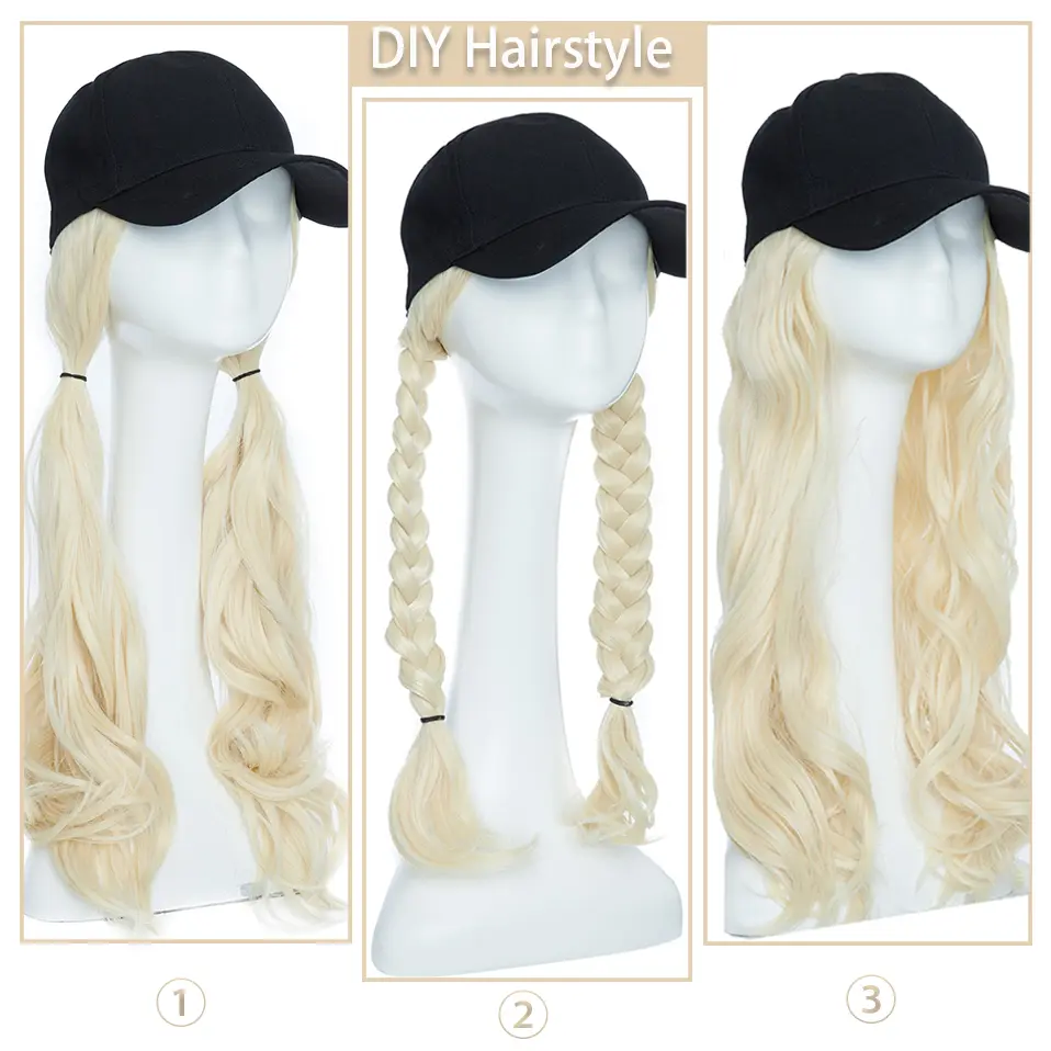 BENEHAIR Synthetic Baseball Cap With Hair Long Wavy Fake Hair Hat Wig Hair Extensions Hat With Hair Natural Hairpiece For Women