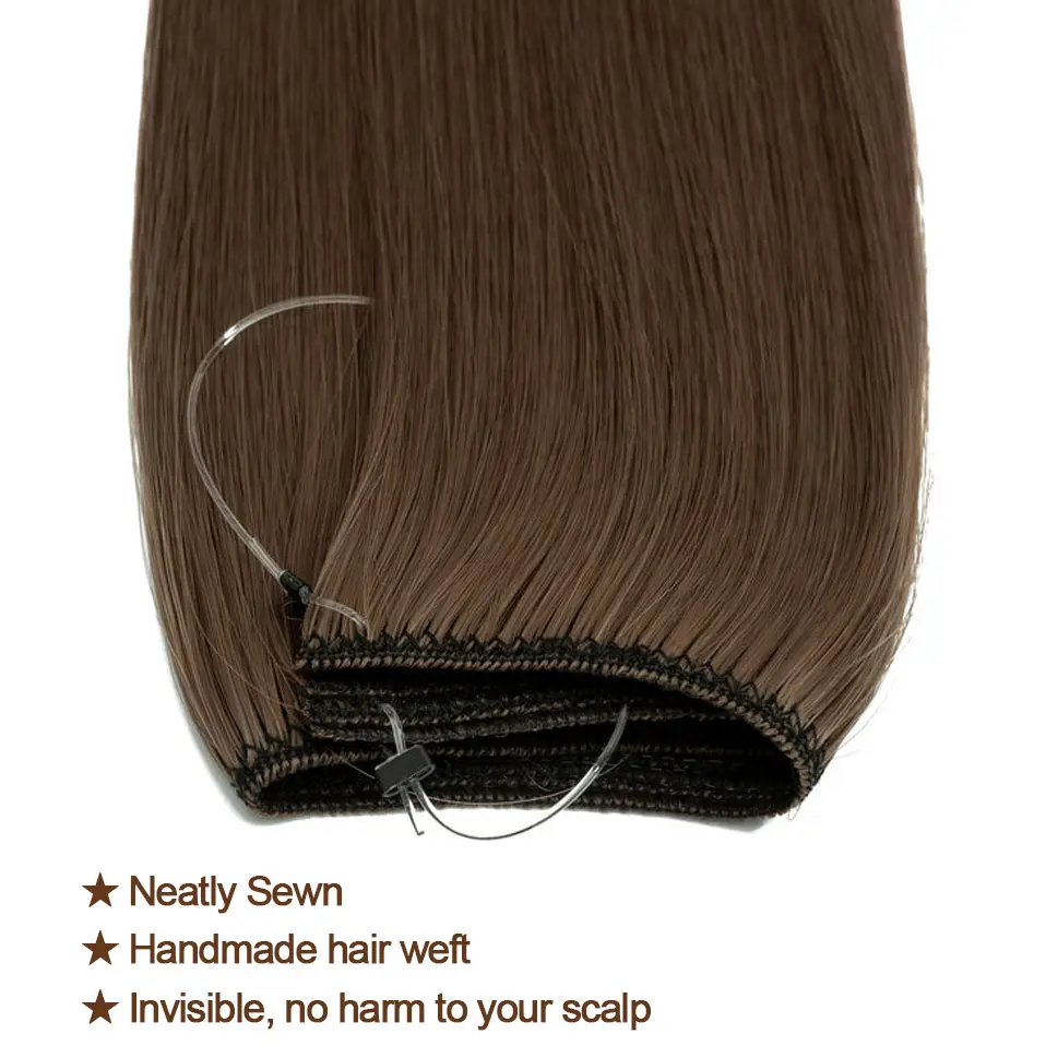 Synthetic No Clips In Natural Hair Extension Ombre Black Blonde One Piece Long Straight Invisible Wire False Fake Hair Piece