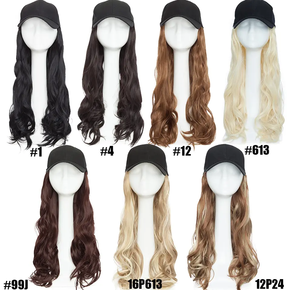 BENEHAIR Synthetic Baseball Cap With Hair Long Wavy Fake Hair Hat Wig Hair Extensions Hat With Hair Natural Hairpiece For Women