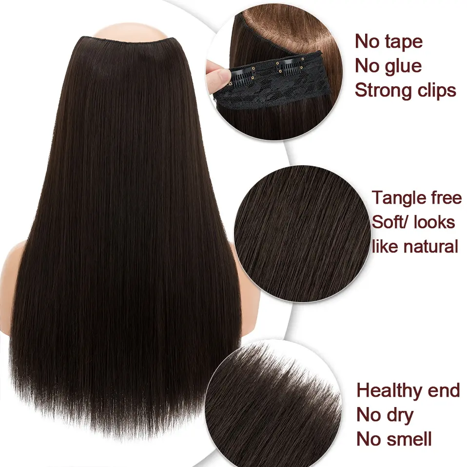 Benehair 18 Inch 160g V-Shaped Straight  Synthetic Hair One Piece Clip In Hair Extension Hair With Clips Hairpiece Full Head