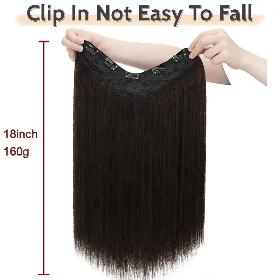 Benehair 18 Inch 160g V-Shaped Straight  Synthetic Hair One Piece Clip In Hair Extension Hair With Clips Hairpiece Full Head