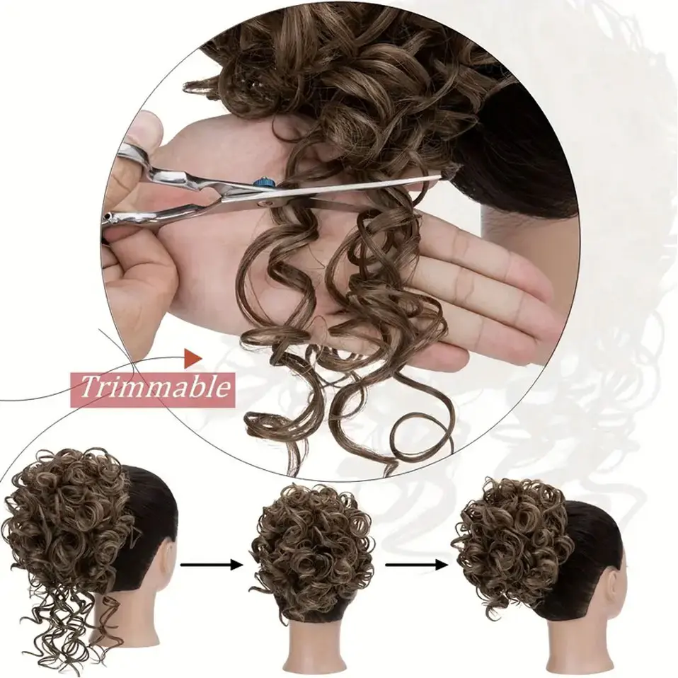 Synthetic African Curly Short Ponytail Hair Extensions 8" Wig Women's Bun Drawstring Hair Buns Clip In Ponytails for Women Girls