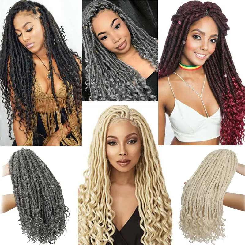BENEHAIR Goddess Faux Locs Crochet Hair 24 Strands Crochet Braiding Synthetic Hair Afro Braids Hair Extension Curly Ends Ombre