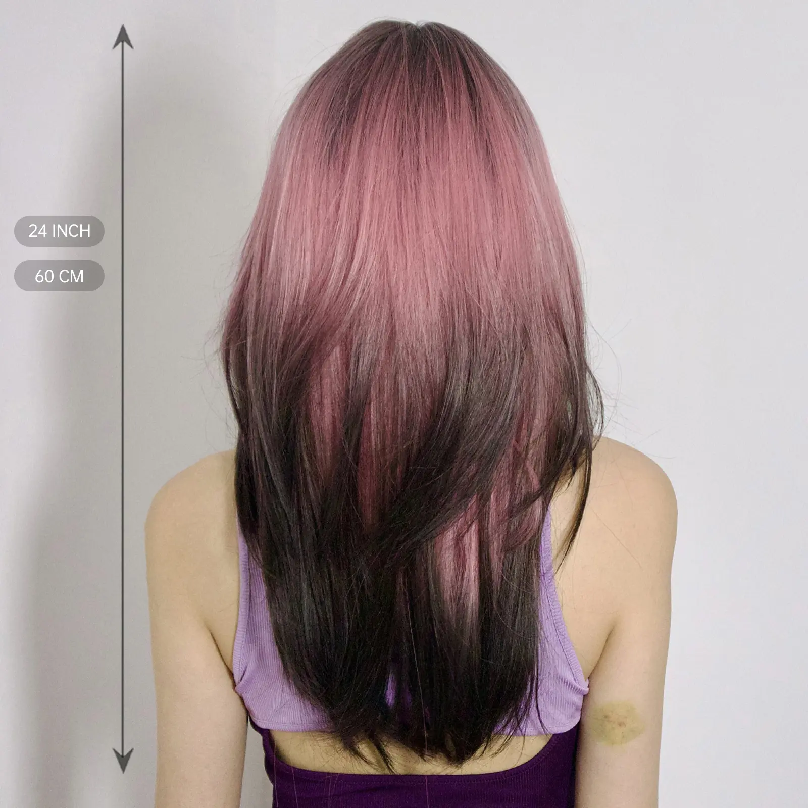 LOUIS FERRE Black Pink Ombre Synthetic Wigs for Cosplay Long Straight Layered Wigs with Bangs for Women Heat Resistant Fake Hair