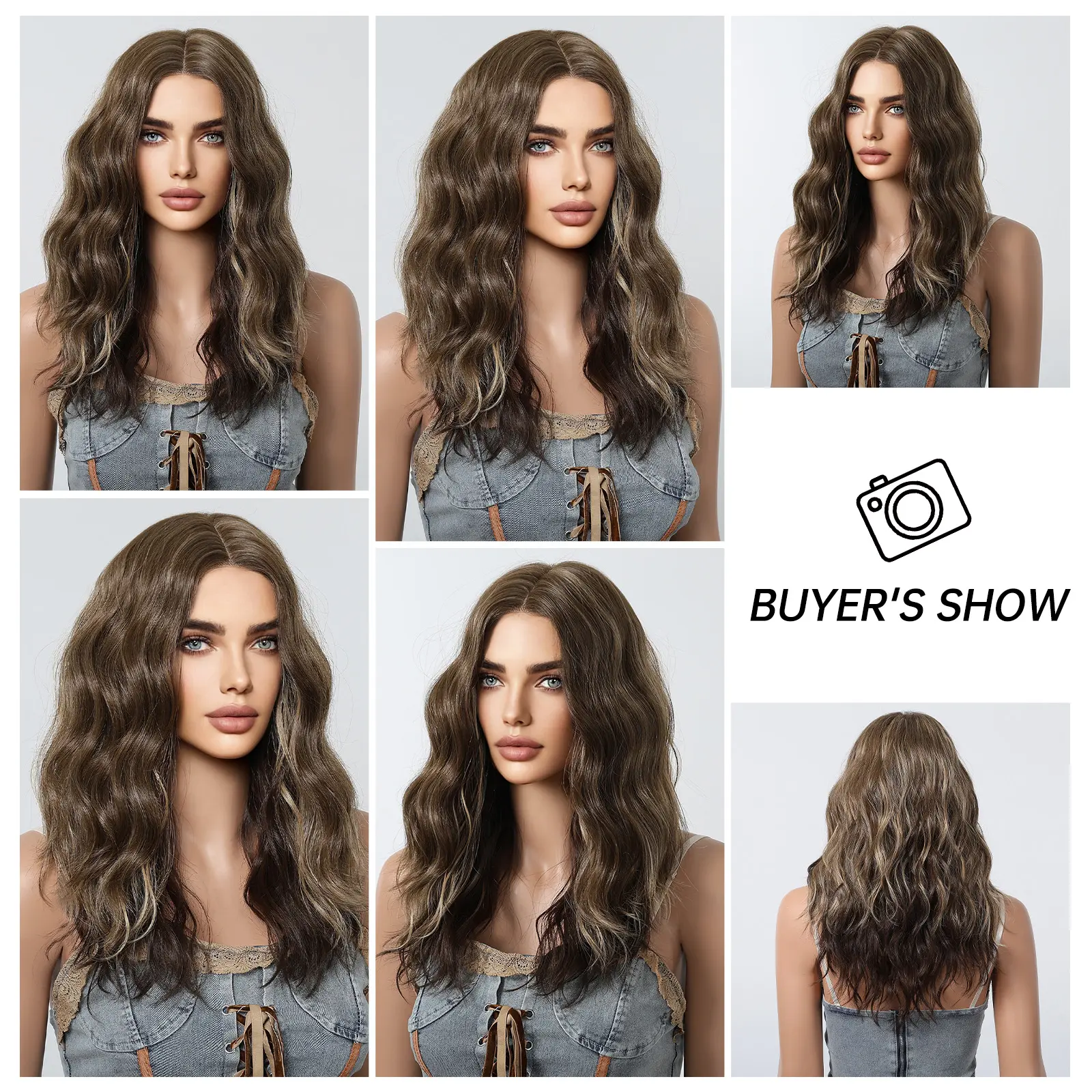 Natural Wavy Hairline Lace Wigs Brown Mixed Blonde Synthetic Wigs For Black Women Daily Party Middle Part Hair High Temperature