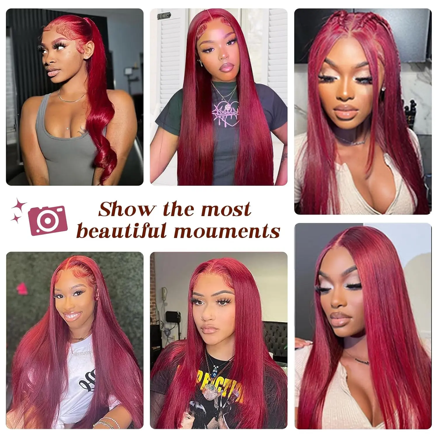 Wine Red Straight Synthetic Wigs for Women Long Straight 13*4*1 Lace Front Wigs Middle Part Burgundy Red Hair Heat Resistant Wig