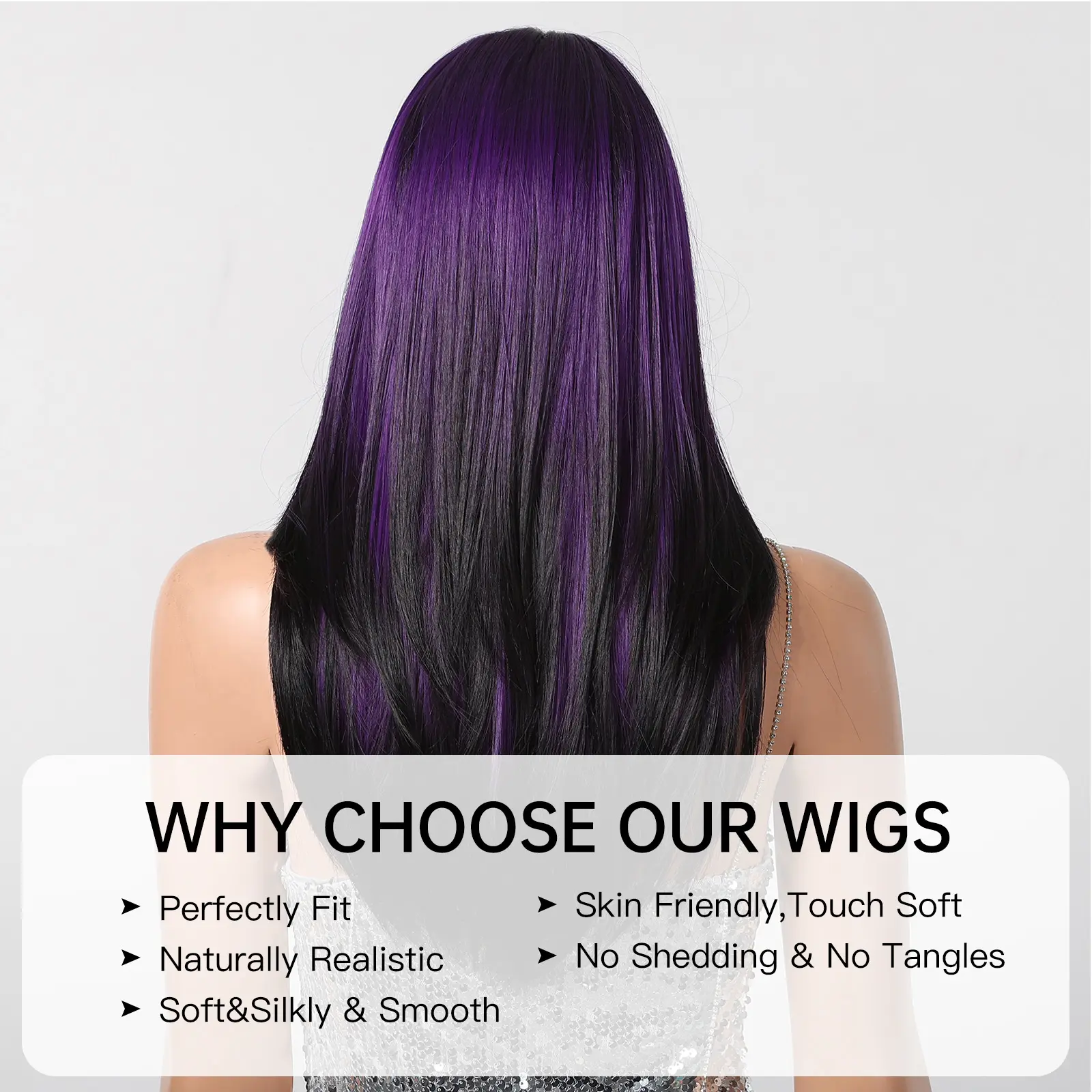 LOUIS FERRE Purple Black Ombre Synthetic Wig For Women Cosplay Party Long Straight Hair With Bangs Natural High Temperature Wig