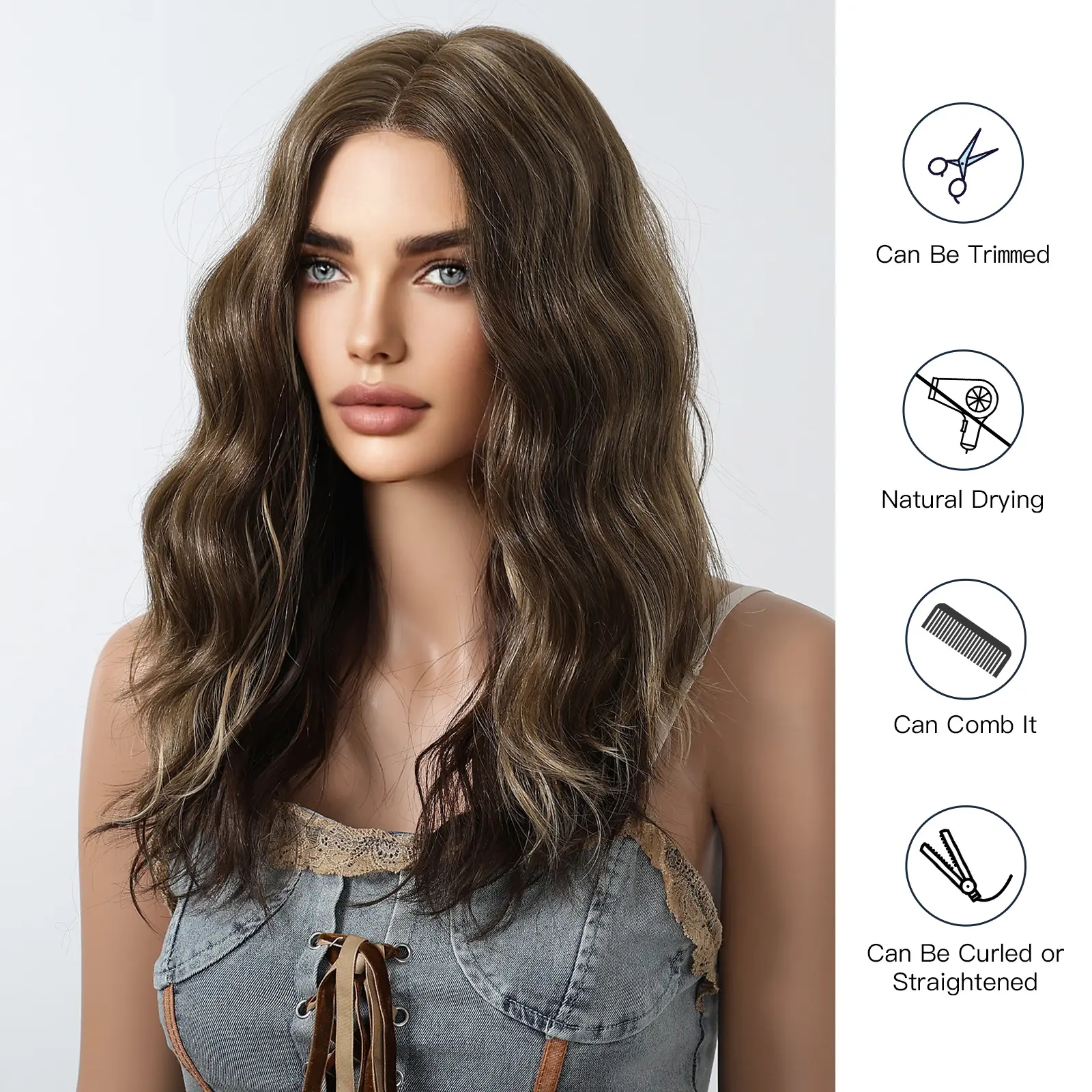 Natural Wavy Hairline Lace Wigs Brown Mixed Blonde Synthetic Wigs For Black Women Daily Party Middle Part Hair High Temperature