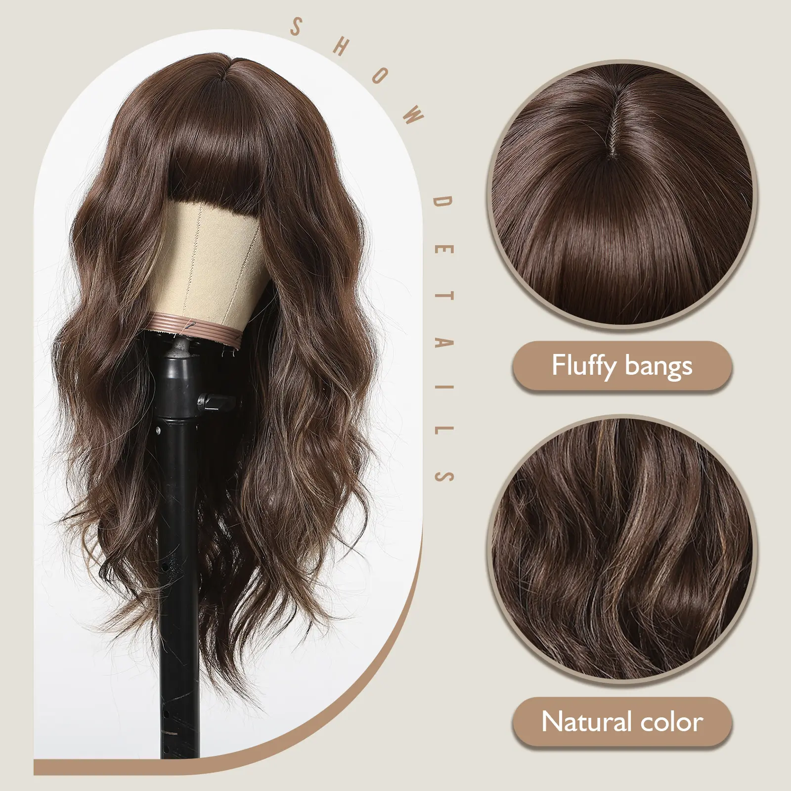 Brown Wigs With Bangs Long Wavy Wigs For Women Blonde Highlights Long Curly Wavy Wig Synthetic Hair Wigs For Girls Daily Party
