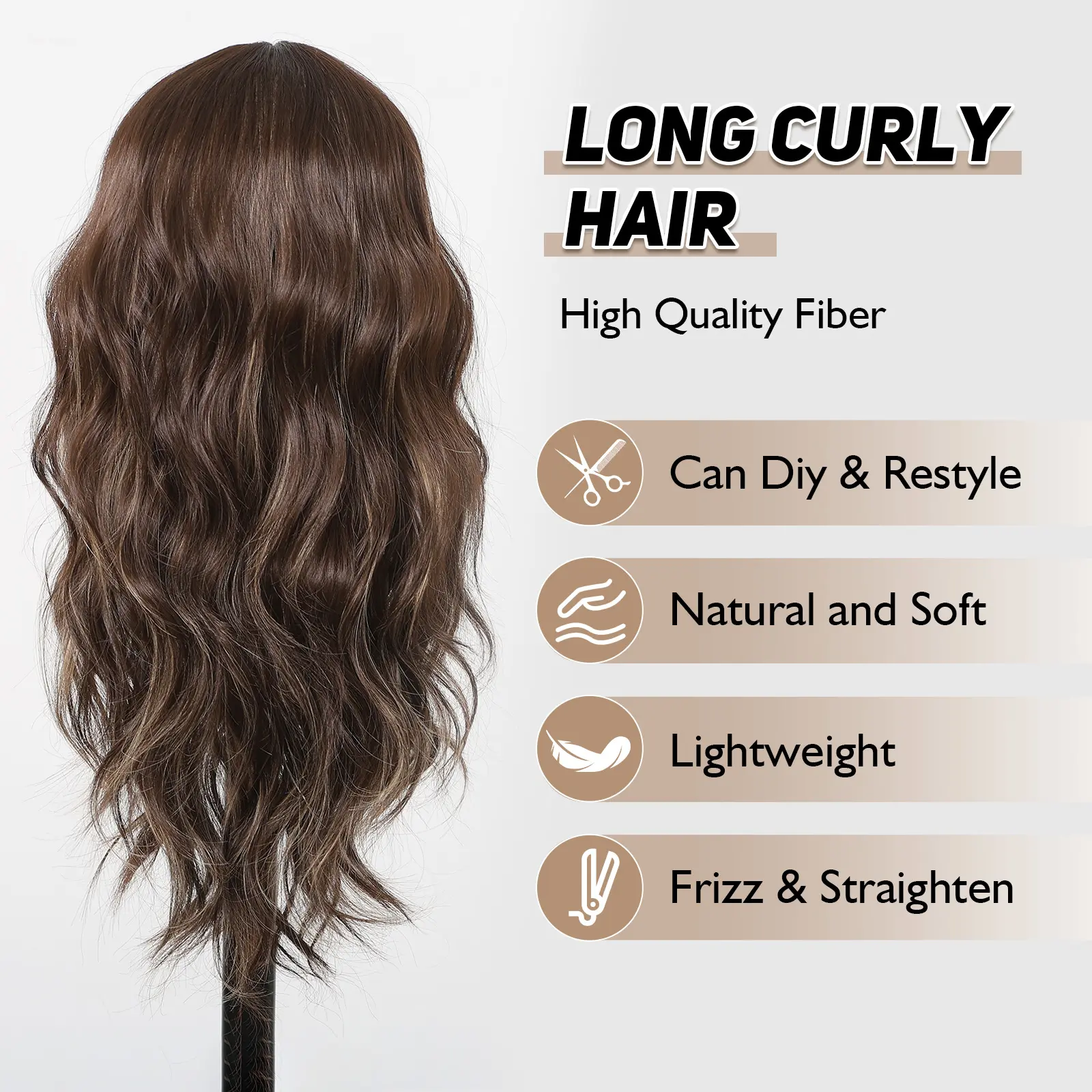 Brown Wigs With Bangs Long Wavy Wigs For Women Blonde Highlights Long Curly Wavy Wig Synthetic Hair Wigs For Girls Daily Party
