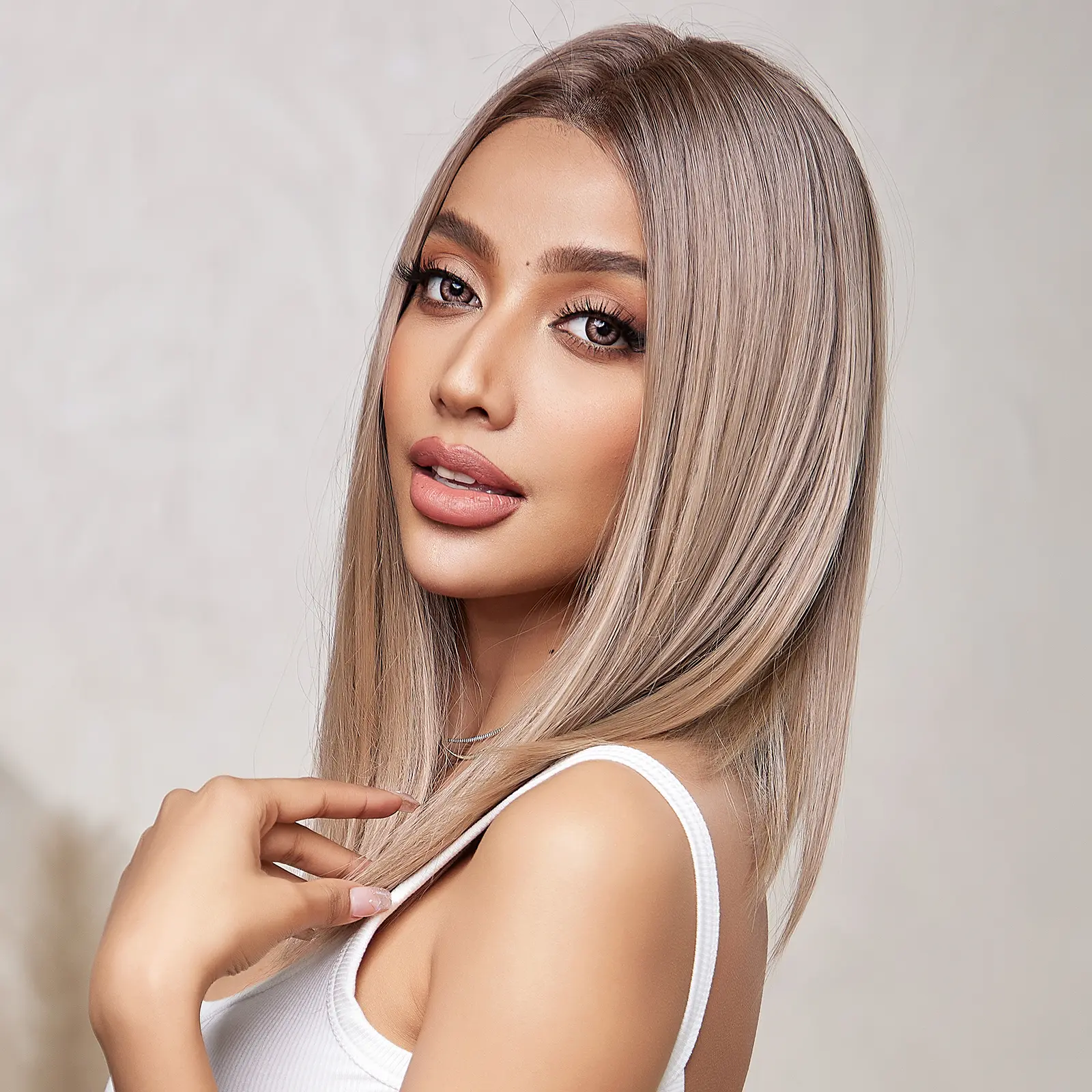 LOUIS FERRE 13*1 Lace Front Brown Synthetic Wigs Short Ombre Blonde Brown Straight Wig Natural Fluffy Daily Heat Resistant Fibre