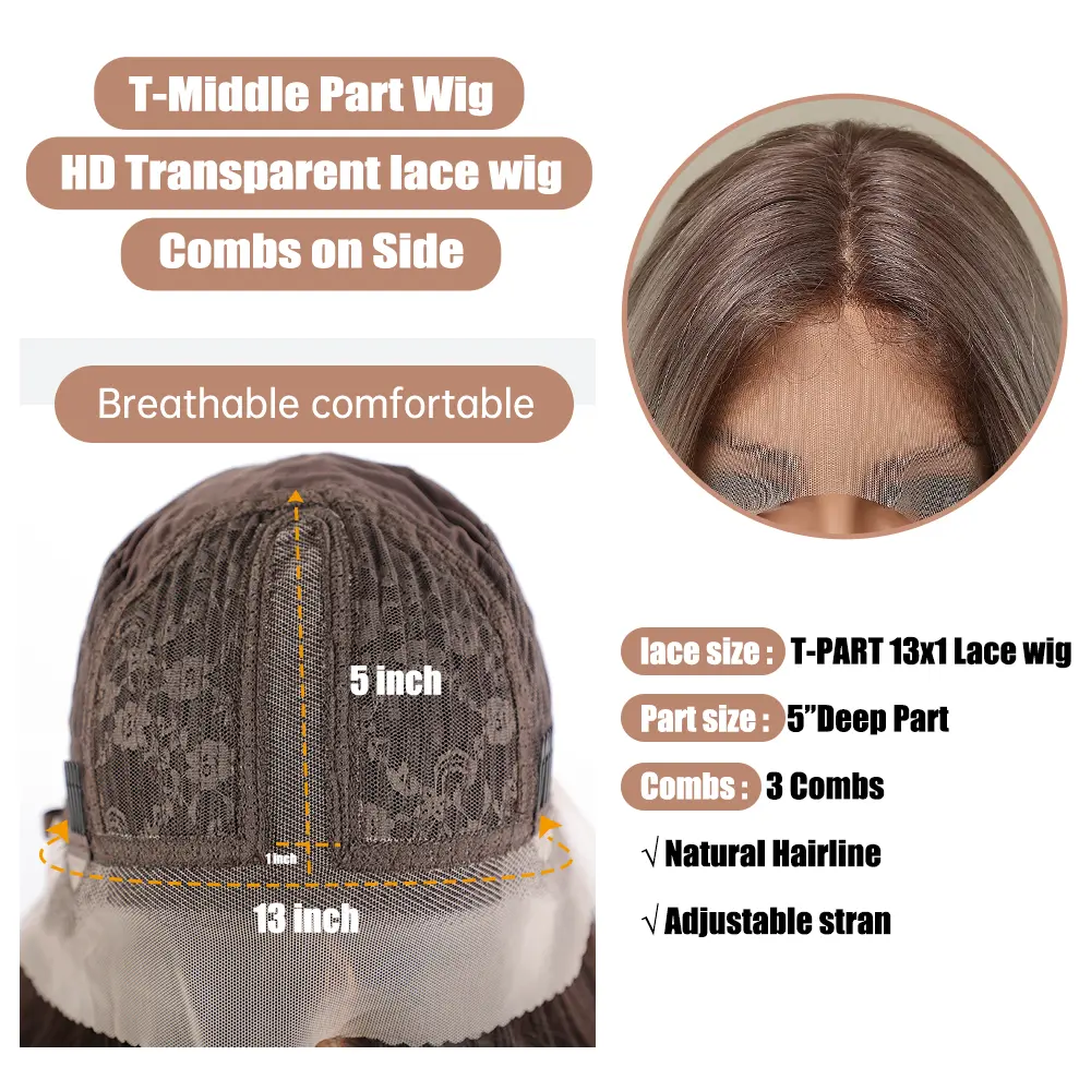 LOUIS FERRE 13*1 Lace Front Brown Synthetic Wigs Short Ombre Blonde Brown Straight Wig Natural Fluffy Daily Heat Resistant Fibre