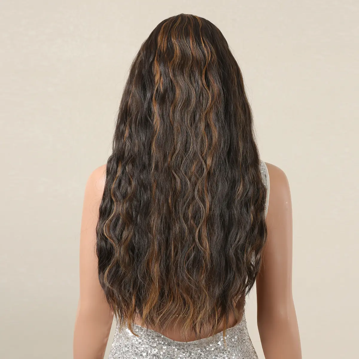 LOUIS FERRE Dark Brown Headband Wigs For Women Daily Party Cosplay Long Curly Synthetic Fibre Wig Natural Heat Resistant Hair