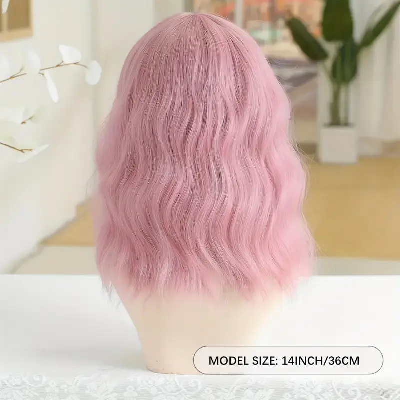 Short Wavy Bobo Synthetic Wigs for Women Pink Cosplay Hair Wigs With Bangs Colorful Hair Daily Lolita Heat Resistant Fiber Wig