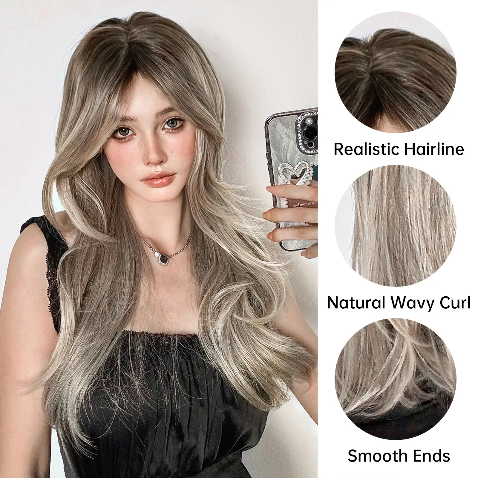 Long Layered Straight Wigs For Women Platinum Blonde Synthetic Fibre Wigs With Side Bangs For Party Cosplay Use High Temperature