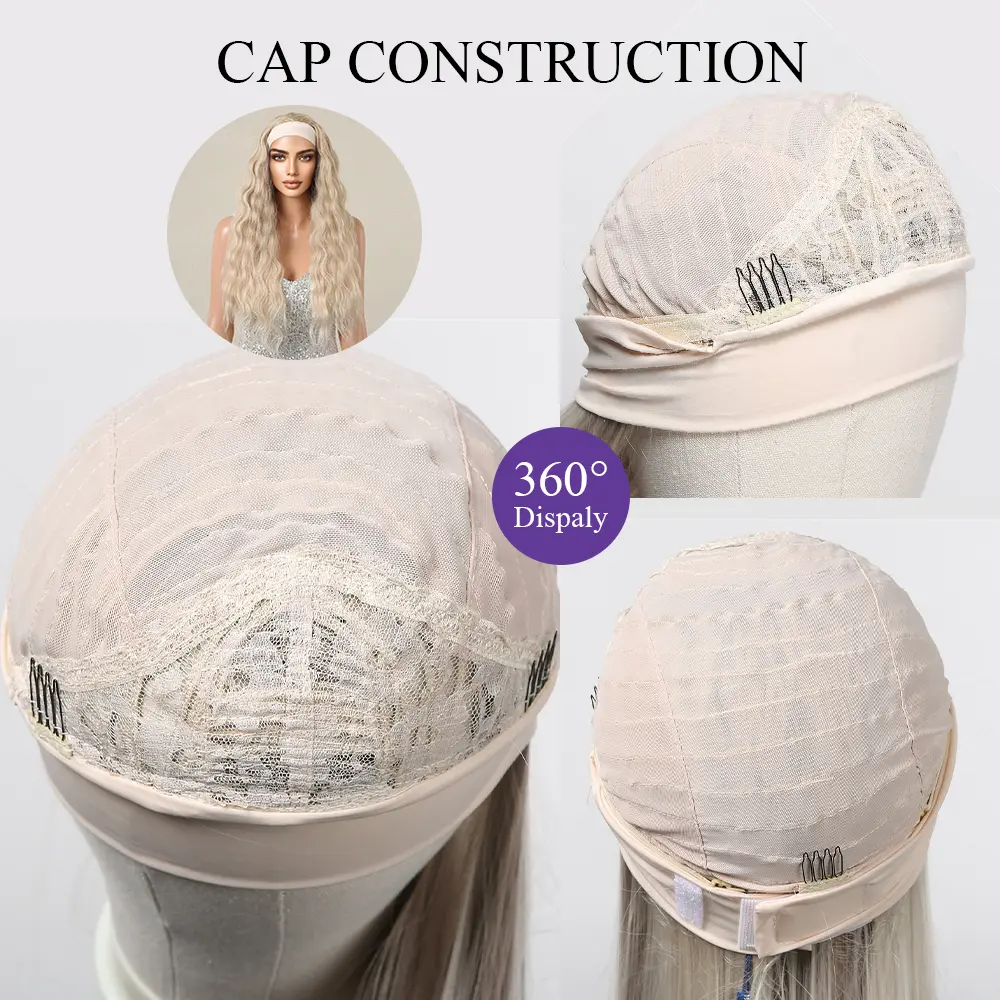 LOUIS FERRE Blonde Wigs for Women Long Curly Headband Wigs Heat Resistant Synthetic Fibre Wig Daily Party Cosplay Natural Hair