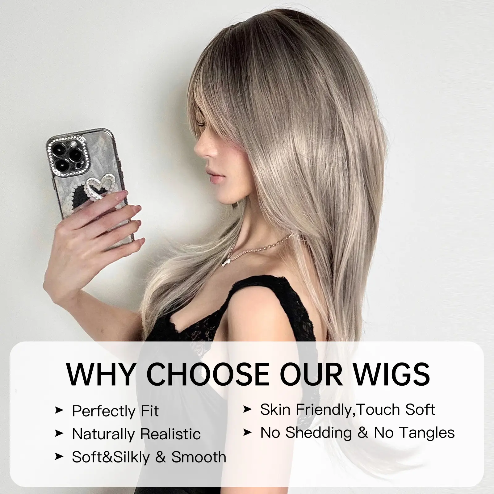 Long Layered Straight Wigs For Women Platinum Blonde Synthetic Fibre Wigs With Side Bangs For Party Cosplay Use High Temperature
