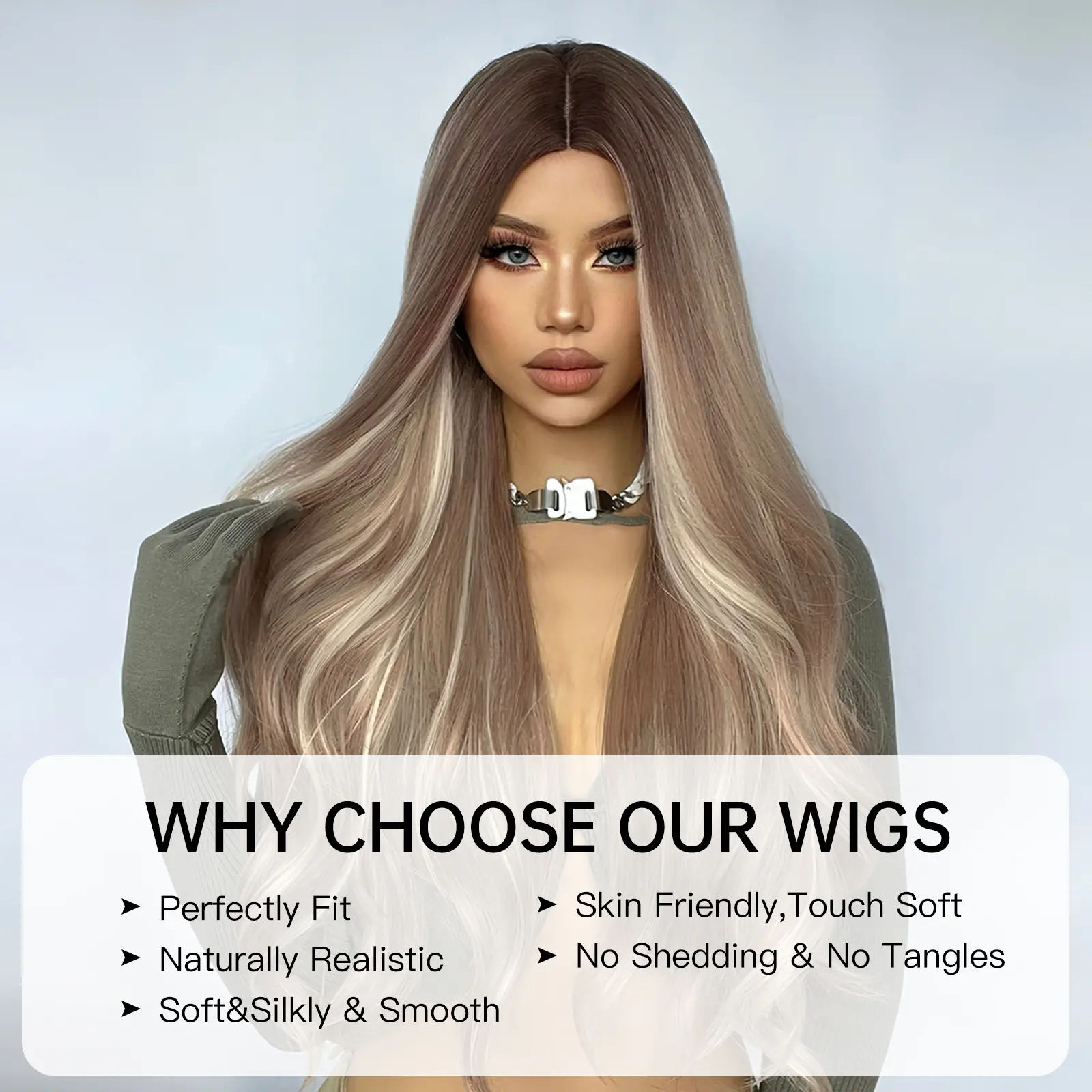 Paltinum Highlights Wig Long Body Wavy Wigs Natural Middle Part Synthetic Blonde Hair Use Heat Resistant For Women Daily Cosplay