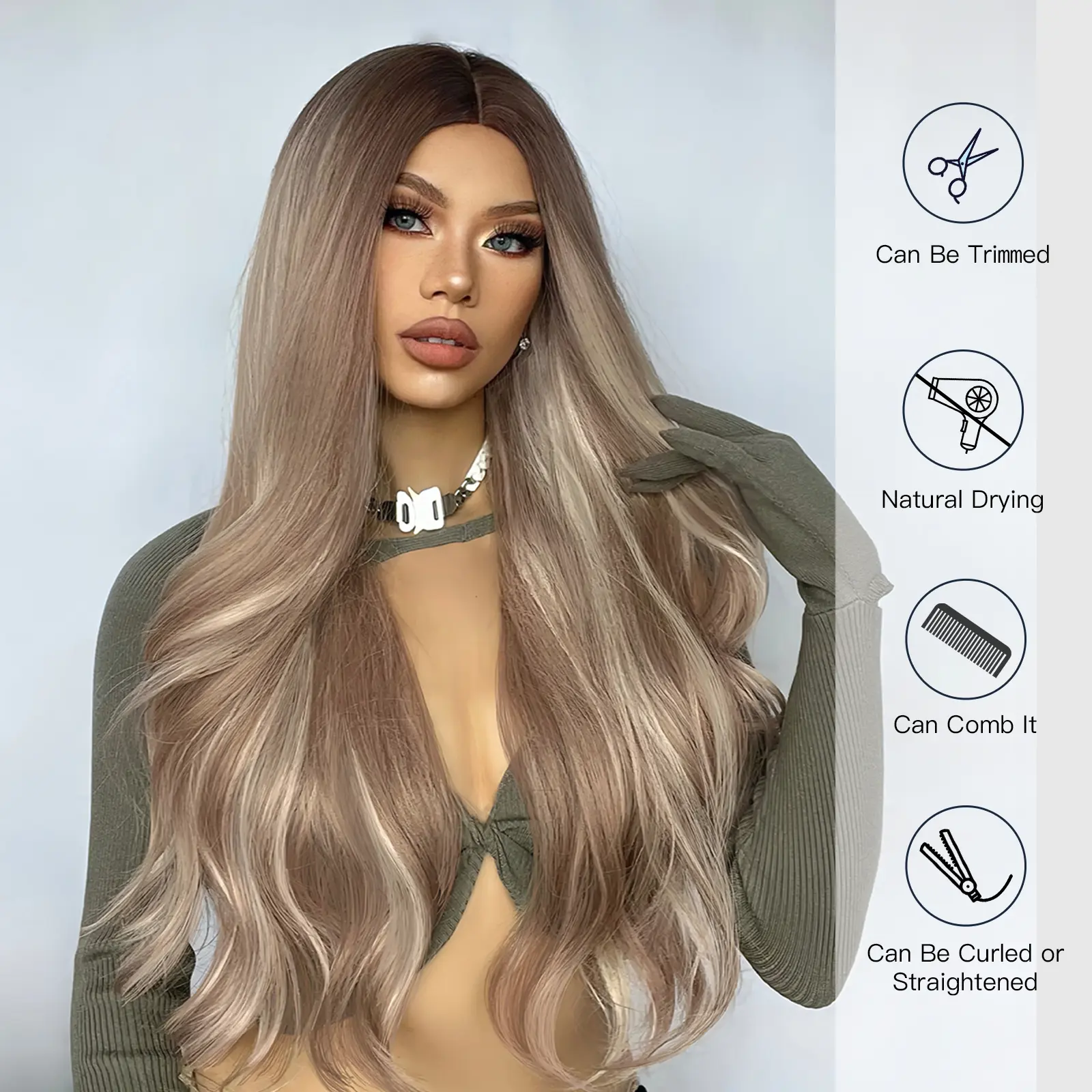 Paltinum Highlights Wig Long Body Wavy Wigs Natural Middle Part Synthetic Blonde Hair Use Heat Resistant For Women Daily Cosplay