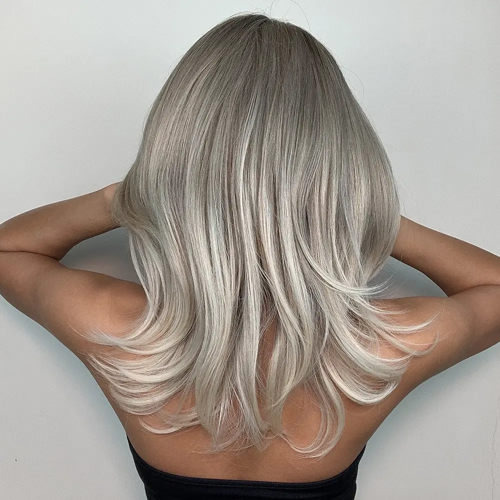 Medium Straight Grey Blonde Synthetic Wigs Brown Ombre Natural Hair Wigs For Women High Temperature Daily Cosplay Party Wigs